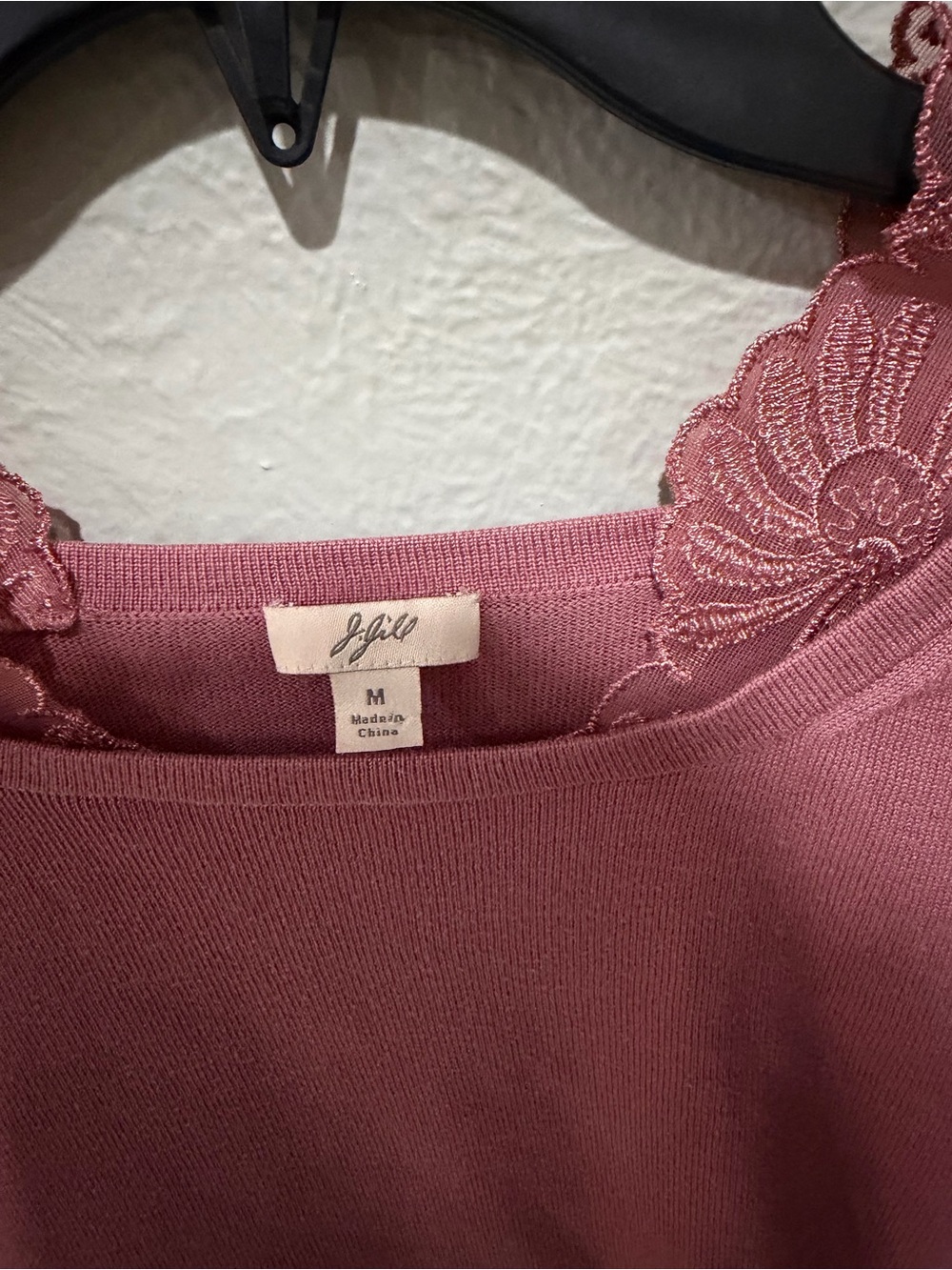 J. Jill Dusty Rose Lace-Trim Long Sleeve Tee Silk Cotton Blend Size M EUC - Picture 2 of 4